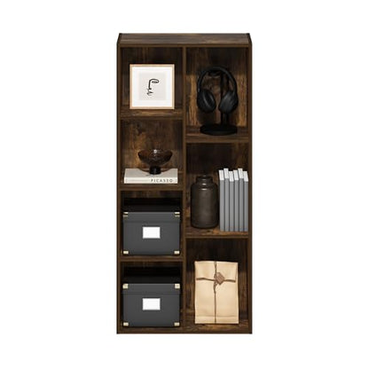 Furinno LUDER Book Shelf, 7-Cube Bookshelf, Bookcase with Open Shelves, 9.4 x 19.5 x 41.7, Easy Assembly, for Living Room, Bedroom, Home Office, Amber Pine - color: Amber Pine, size: 7-Cube