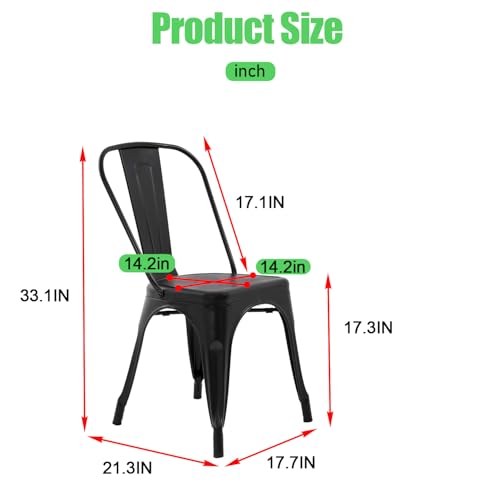 Dopinmin Modern Black Metal Dining Chairs Set of 4, Stackable, Indoor/Outdoor Patio Chairs, 18' Seat Height - color: Black