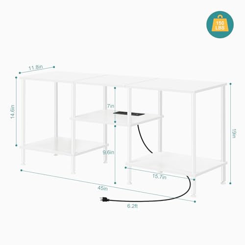 White TV Stand Bedroom with Power Outlets, Small Entertainment Center Stand with Open Storage Shelves for TVs up to 50 Inch, Wood TV Media Console Table with for Living Room, Bedroom - color: White