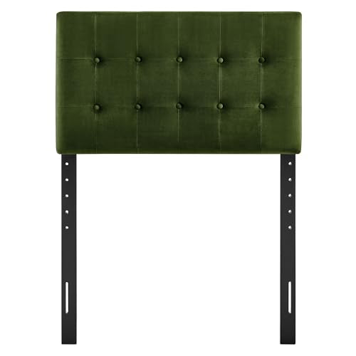Modway Emily Twin Size Performance Velvet Headboard in Moss Green - Stain-Resistant Velvet Upholstery with Button Tufting and 7 Adjustable Height Positions - color: Moss Green, size: Twin