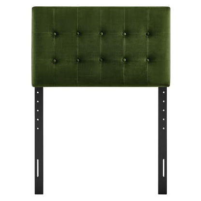 Modway Emily Twin Size Performance Velvet Headboard in Moss Green - Stain-Resistant Velvet Upholstery with Button Tufting and 7 Adjustable Height Positions - color: Moss Green, size: Twin