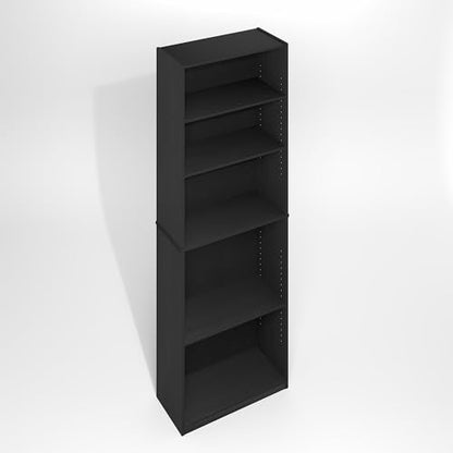 Furinno Jaya Simply Book Shelf, 5-Tier Bookshelf, Bookcase with Adjustable Shelves, 9.5 x 24.5 x 71.2, for Living Room, Bedroom, Home Office, Darkwood - color: Blackwood, size: 5-Tier, 9.5 x 24.5 x 71