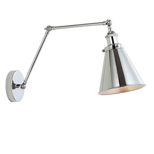 JONATHAN Y Rover 1-Light Wall Sconce 7", Chrome | Adjustable Arm, Hardwired Bedside Reading Swing Arm, Farmhouse Cone Shade, Metal Hardwired Indoor Fixture, LED Bulbs Included - color: Chrome, size: Set of 1