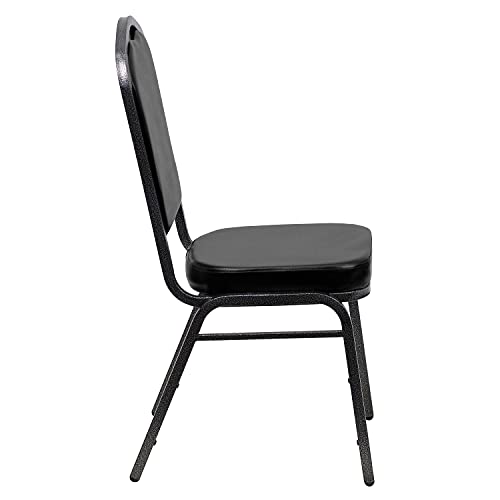 Flash Furniture Hercules Crown Back Stackable Banquet Chair, Silver, 4-Pack | Silver Vein Frame, Vinyl Upholstery - color: Black Vinyl/Silver Vein Frame, size: Set of 4