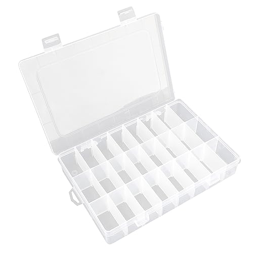 OALCQ 24 Grids Plastic Organizer Box With Dividers Clear Craft Storage Bead Organizer Box Earring Travel Pill Jewelry Organizers Storage Boxes Screw Seed Small Parts Hair Tie - size: 24 grids