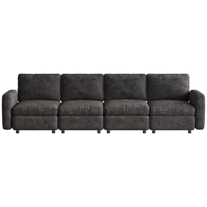 Miuuod 4-Seat Modular Sofa Couch Grey with Ergonomic Cushions, Convertible Sleeper Sectional for Living Room Bedroom Apartment, Cloud Futon Lounge Furniture Set for Small Spaces - color: Grey, style: 4 Seats（4 Seats only）