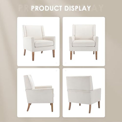 COLAMY Modern Wingback Living Room Chair, Upholstered Fabric Accent Armchair, Single Sofa Chair with Lounge Seat and Wood Legs for Office/Bedroom/Reading Spaces, Beige - color: Beige, size: Set of 1
