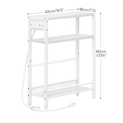 HOOBRO Small Narrow Side Table with Charging Station, Skinny End Table for Small Spaces, Slim Nightstand with USB Ports Outlet, Sofa Beside Table with Storage Shelf, White WT102UBZ01 - color: White