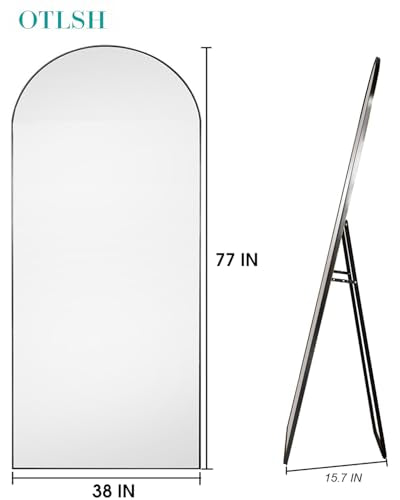 Arched Floor Mirror, 77"38" Full Length Mirror with Stand, Freestanding, Aluminum Frame - Black - color: Black, size: 77"L x 38"W