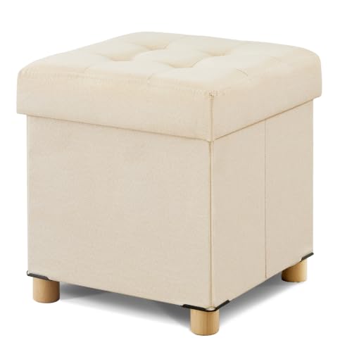 BRIAN & DANY Ottoman with Storage, Square Small Storage Ottoman Foot Rest with Legs, Ottomans Foot Stool for Dorm, Living Room, Entryway 14.8"x14.8"x17.8" (Beige) - color: Beige, size: 15"D x 15"W x 15"H