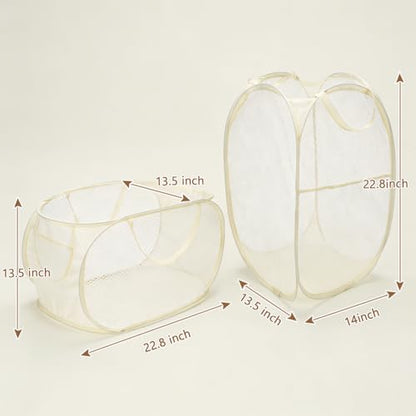 2 pcs Foldable Pop up Hamper, Collapsible Mesh Laundry Hamper, Storage Basket with Reinforced Handles, Breathable Space-Saving Organizer for Laundry, Kids Toys, Bathroom, Living Room, Dorm