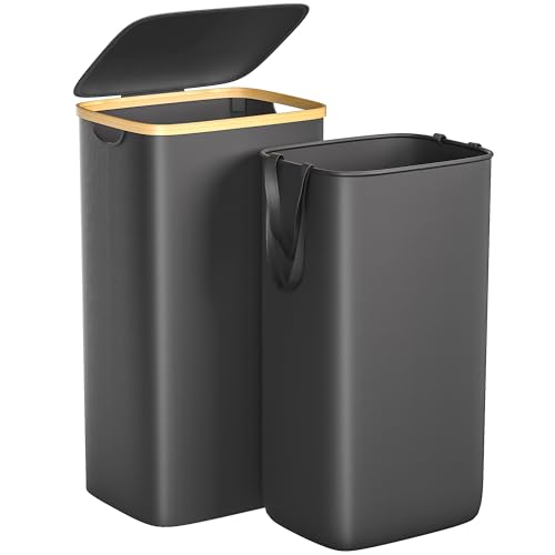Foluck 100L Laundry Hamper with Lid Removable Bag and Bamboo Handles | Waterproof Self-locking Inner Bag, 3 Different Handles, 600D Cationic Cloth, for Dorm Bedroom Bathroom - color: Black, size: 100L