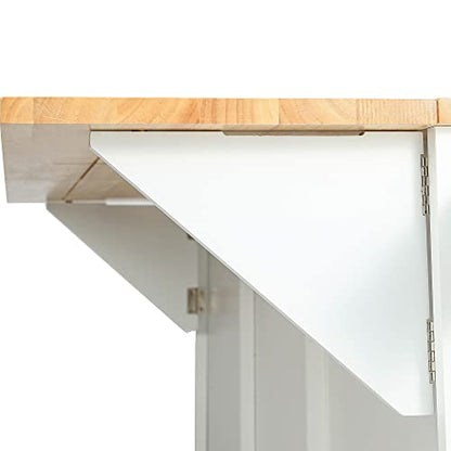 Kitchen Island, Rolling Kitchen Cart with Drop Leaf Top | Drop leaf countertop expands prep and serving space, folds down to save room in compact kitchens or dining areas - color: White + Mdf + Rubber Wood