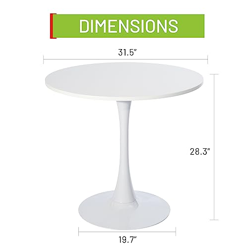 FurnitureR Round Leisure Tulip Dining Table 31.5" Stylish with Pedestal Base for Home Office Living Room Kitchen Restaurant Cafe, Tulip Table, White - color: White, style: Tulip Table