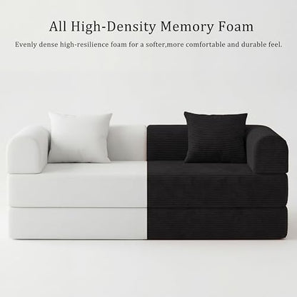 59" Boneless Couch,4-in-1 Futon Sofa Bed Modular Loveseat Sleeper Folding Compressed Couch with Pillows,No Assembly Required Convertible Sofa Bed for Living Room Bedroom Guest Room,Black - color: Black, size: 59.06" Loveseat Sofa