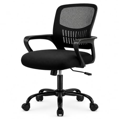 Ergonomic Office Chair, Home Office Desk Chair, Game Chair with Lumbar Support, Breathable Mesh Chairs, Swivel Desk Chairs for Computer, Home, Office, 360° Swivel (Blank) - color: Black With Fixed Armrest