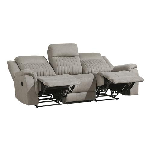 Lexicon Polished Microfiber Wall Hugger Manual Double Reclining Sofa, Dove | 86"W Upholstered 3 Seater Manual Sofa Recliner for Living Room/Apartment, Tool Free Assembly - color: Dove, size: Reclining Sofa