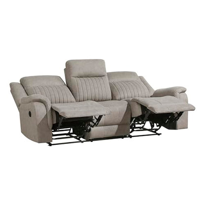Lexicon Polished Microfiber Wall Hugger Manual Double Reclining Sofa, Dove | 86"W Upholstered 3 Seater Manual Sofa Recliner for Living Room/Apartment, Tool Free Assembly - color: Dove, size: Reclining Sofa