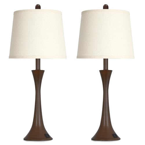 Rinweey 27.5" Table Lamps Set of 2, Touch Bedside Lamps with USB C+A Ports, 3 Way Dimmable Nightstand Lamps for Bedroom, Living Room, Office, Brown Lamp with Beige Lampshade, Bulbs Included - color: Brown