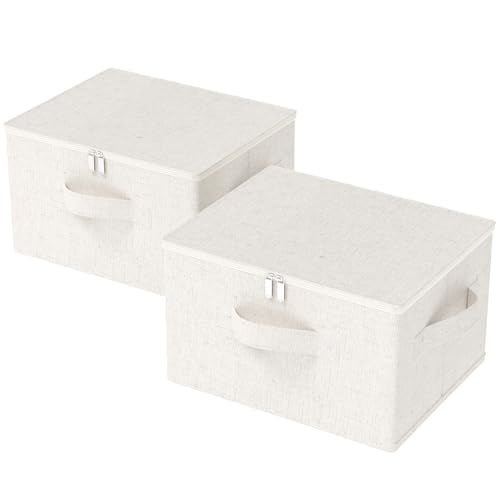 Underbed Storage Baskets with Lids,19.6x15.7x11.8in,Beige,2 Pack | Storage Boxes with Soft Cloth Handles,Thick PP Sheet Wardrobe Containers,Washable Drawer Organizer,Under Bed Bins for closet - color: Beige, size: 19.6x15.7x11.8in(2 Pack)