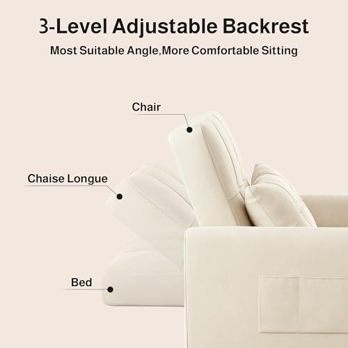 Convertible Sofa Bed, 3 in 1 Sleeper Chair for Small Space, Beige | Multi-Functional Sleeper Chair Bed, Adjustable Backrest Recliner with Modern Linen Fabric for Living Room/Bedroom/Apartment - color: Beige