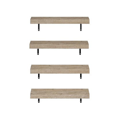 Furinno Tanna Floating Shelves for Wall Set of 4, 22-Inch Wall Shelf, Triple Thick Floating Mounted Shelf, for Bathroom, Home Office, Living Room, Natural - color: Natural
