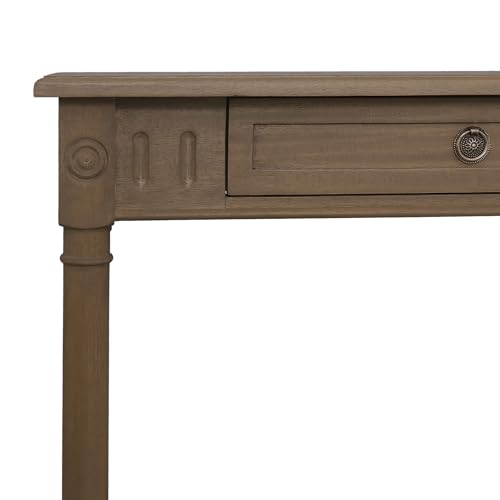 Marisol Brown Narrow Console Table for Entryway with Drawer | 31.5-inch slim sofa table with lower shelf, solid wood frame, natural finish, hallway storage for small spaces - color: Brown