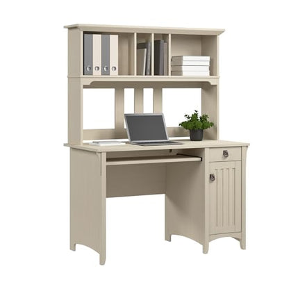 Bush Home Salinas Small Computer Desk with Hutch in Antique White - color: Antique White