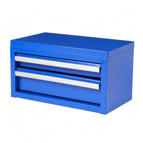 Mini 2-Drawer Blue Steel Tool Box - color: Blue, size: 2 Drawer