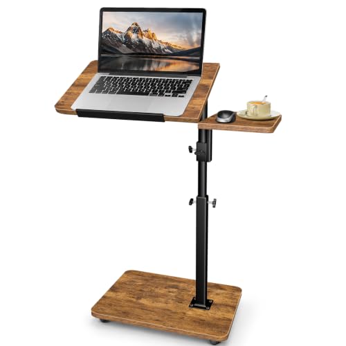 End Table Adjustable Height, 22.8"L Side Table Tv Tray with Wheels, 90° Tilting Panel Couch Table That Slides Under, Small End Table for Small Spaces, Overbed Bedside Desk Mobile Rolling Laptop Stand - size: 11.8 inch X 22.8 inch