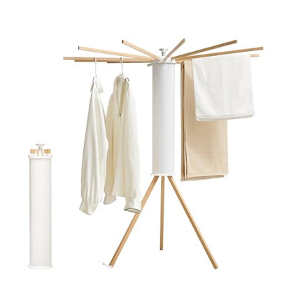 JOOM Tripod Clothes Drying Rack, Garment Rack Portable and Foldable Space Saving Laundry Drying Rack - Drying Rack Clothing 12 Rods Wooden - color: Wooden 12 Rods, size: Standard