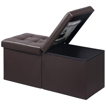 AmasSmile Footrest Ottoman Storage Bench,34" Leather Folding Chest,Brown | Large Ottoman with Storage,Thicker Foam Padded Seat,Livingroom,Dorm,Bedroom,Entryway,Easy to install,34 x 13 x 13in - color: Brown-leather