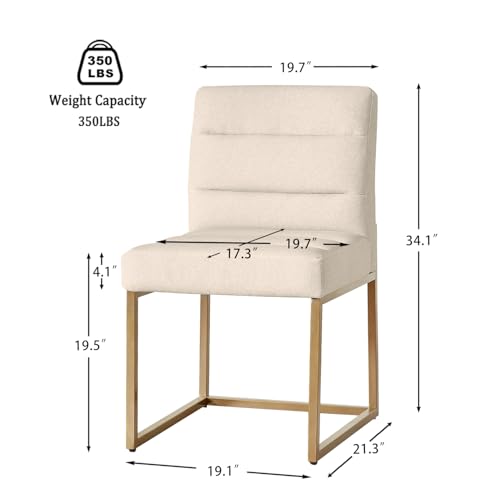 GrandNoor Modern Khaki Linen Fabric Dining Chairs Set of 2, Soft Thick Upholstered Kitchen Chairs with Gold Sturdy Metal Legs,Adjustable Foot Pads Dining Room Chairs - color: Khaki Linen, size: 2PCS Dining Chairs