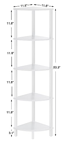 VIMBER Corner Shelf, 5-Tier Corner Bookshelf, Industrial Corner Ladder Shelf, Modern Display Shelf for Living Room, Bedroom, Kitchen, Home Office, White UJSJ001W - color: White, size: 5-Tier without LED