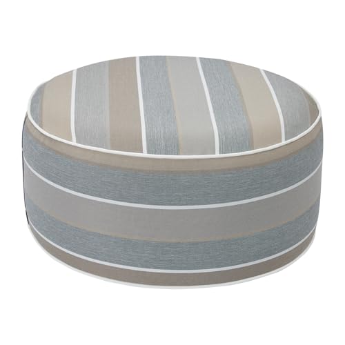 Outdoor/Indoor Inflatable Ottoman Pouf D20 xH9, All Weather Round Footstool with Handle, Water Repellent Portable Footrest for Patio Garden Camping Travel-Grey Stripe - color: Grey Stripe