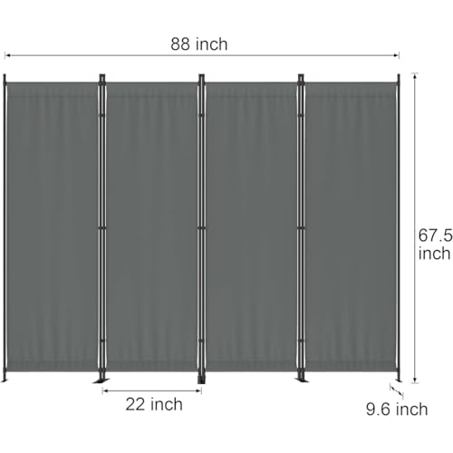 Morngardo Room Divider, Folding Privacy Screens, 4 Panel Room Partitions, 88" Foldable Wall Dividers, Portable Separating for Home Office Bedroom Dorm Decor (Grey) - color: Grey, size: 88'W - 4 Panels