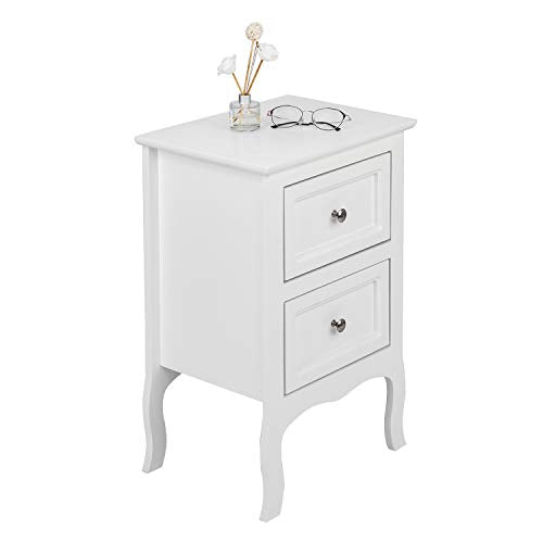 Bonnlo White Nightstand Set of 2, Nightstands with 2 Drawers, Bed Side Table/Night Stand, Small Nightstand for Bedroom, Small Spaces, College Dorm, Kids’ Room, Living Room, Wood, 16W x 12D x 24H - color: White