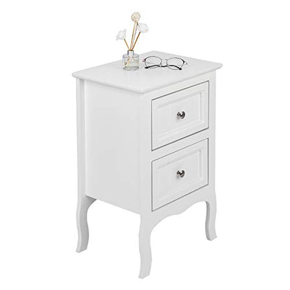 Bonnlo White Nightstand Set of 2, Nightstands with 2 Drawers, Bed Side Table/Night Stand, Small Nightstand for Bedroom, Small Spaces, College Dorm, Kids’ Room, Living Room, Wood, 16W x 12D x 24H - color: White
