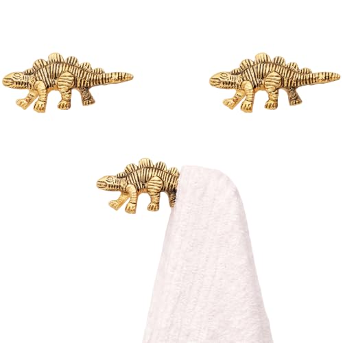 Indian Shelf Set of 3 Gold Stegosaurus Wall Hooks for Coats and Bags - style: Stegosaurus