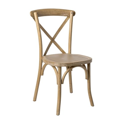 Merrick Lane Bardstown X-Back Bistro Style Wooden Dining Chair for Kitchens and Dining Rooms, High-Back Wood Stackable Kitchen Chair, Natural with White Grain
