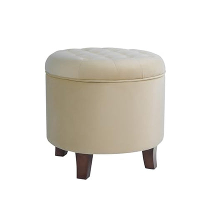 HomePop 19" Velvet Button Tufted Round Storage Ottoman - Cream - color: Cream