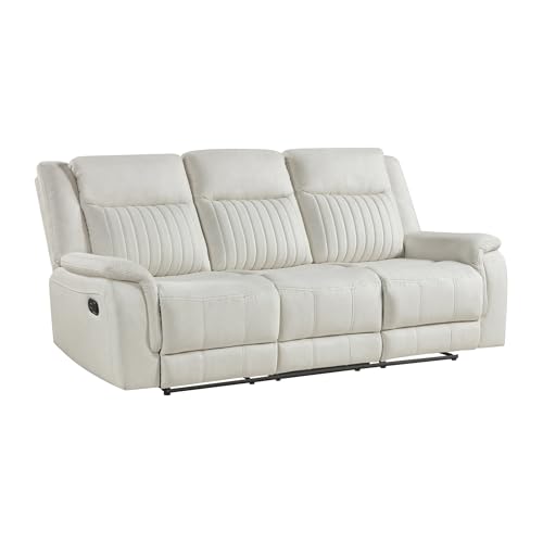 Lexicon Polished Microfiber Wall Hugger Manual Double Reclining Sofa, Beige | 86"W Upholstered 3 Seater Manual Sofa Recliner for Living Room/Apartment, Tool Free Assembly - color: Beige, size: Reclining Sofa