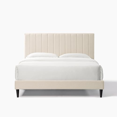 Queen Size Upholstered Platform Bed Frame with Headboard,Wood Slats Support | Low Profile,Cloud Soft Marshmallow,Under Bed Storage,No Box Spring Needed,Easy Assembly, Noise Free,Master Bedroom Apartment - color: White