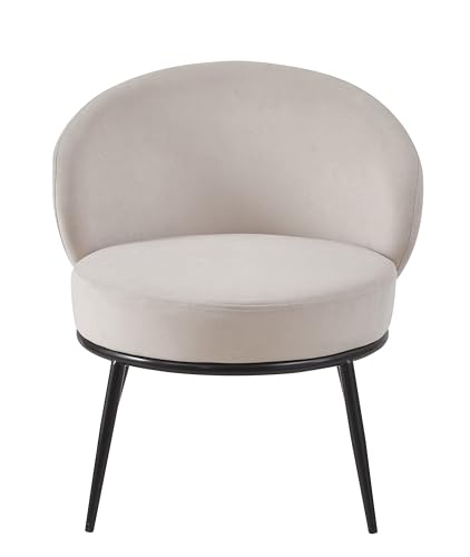 GDFStudio 27" Modern Accent Chair, Comfy Lounge Chair, Velvet Upholstered Chair, Mid Century Modern Armchair with Metal Legs, Solid Wood Frame, Cushion Barrel Side Chair for Living Room Bedroom, Beige - color: Beige + Velvet