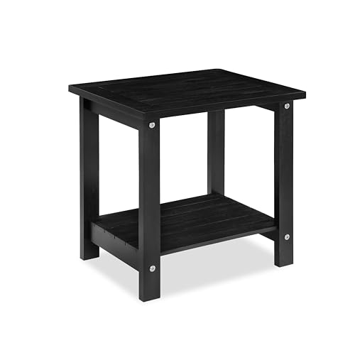 Solid Acacia Wood Side Table with 2-Tier Storage, Weather-Resistant Outdoor Indoor End Table, Black Rustic Color Night Stand - color: Black