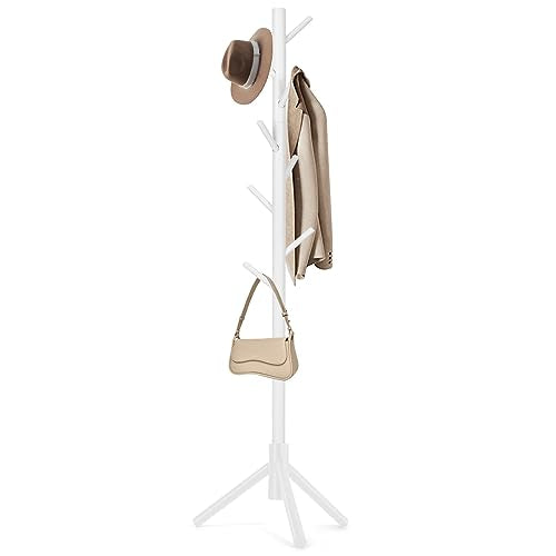 WANGMUXIA Freestanding Coat Rack | Coat Rack with 8 Hooks and 3 Adjustable Size Tree for Bedroom, Hallway, Entrance, Office, for Hats, Coats, Scarves, Handbags - color: White, size: 1 Pc