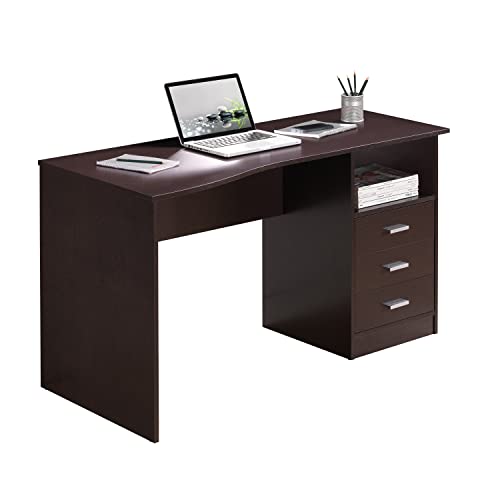Techni Mobili 51 Inch Classic Computer Desk w/Drawers & Storage, Wenge | 51 Inch classic desk with 3 drawers, spacious storage, sturdy frame, and functional home office workstation for modern setups - color: Brown