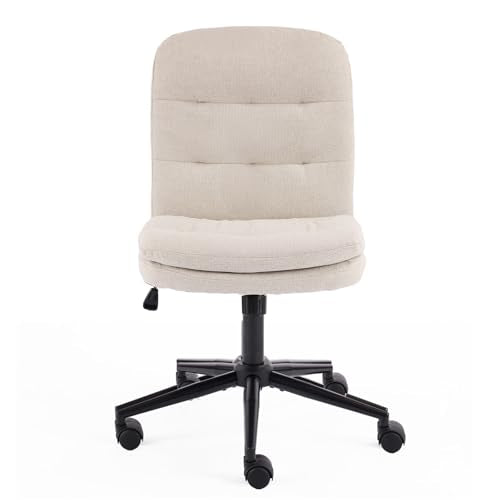 VINGLI Mid Back Armless Office Desk Chair with Wheels/no Wheels,360°Rocking Swivel Vanity Chair with Thickened Cushion,Adjustable Height Rolling for Reading Room, Make up,Linen Beige - color: Beige