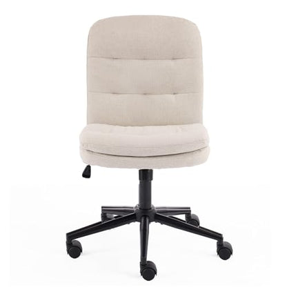 VINGLI Mid Back Armless Office Desk Chair with Wheels/no Wheels,360°Rocking Swivel Vanity Chair with Thickened Cushion,Adjustable Height Rolling for Reading Room, Make up,Linen Beige - color: Beige