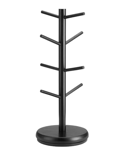 Lorbro Coffee Mug Tree, 360° Rotating Wooden Mug Holder with 8 Hooks | Large Mug Friendly, Space-Saving Display, Stable Wooden Base, Easy Assembly, Coffee Bar, Kitchen Counter, Gift Ready - size: Rotatable
